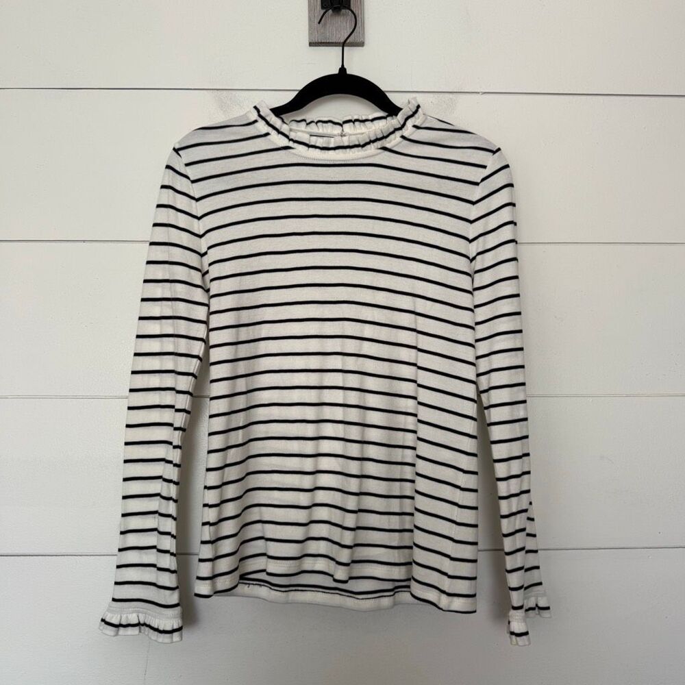 Ann Taylor Women’s Medium Petite Ruffle Hem Longsleeve Striped